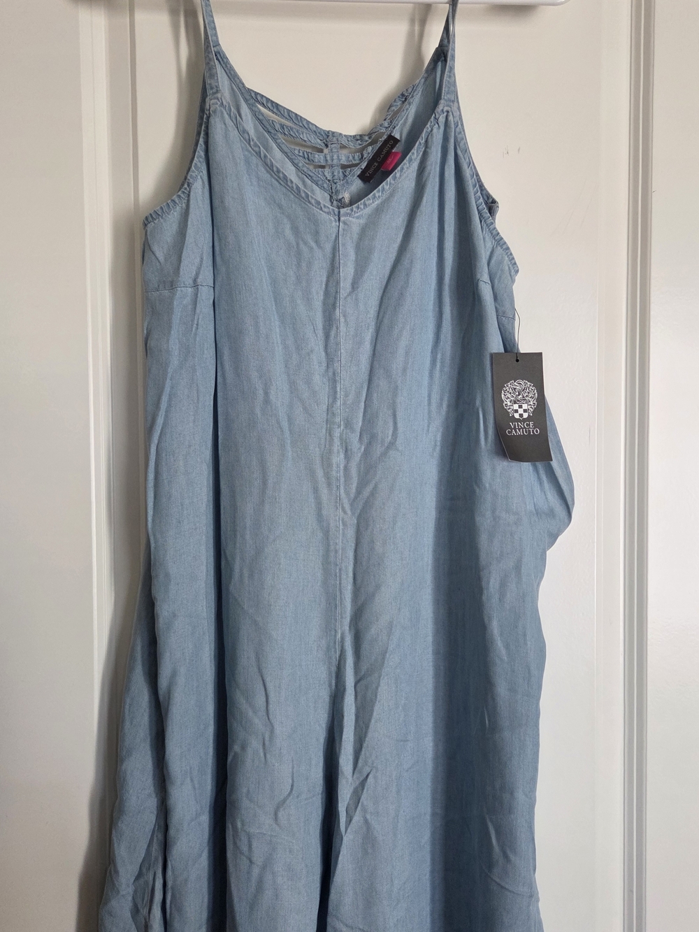 Vince Camuto Light Blue Chambray Maxi Jumpsuit